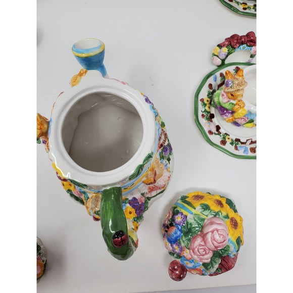 Springtime Tea Set 19pc Set New Open Box Rabbits Bunny Working Set - Picture 10 of 14